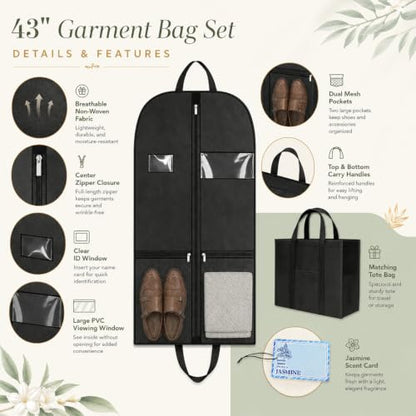 43" Travel Garment Bag, Lightweight Suit Cover with Window and Pocket - size: V-G-43in-1P-2