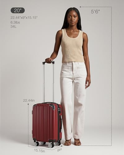 Coolife Luggage, Lightweight and Durable Hardshell, 20 in, wine wind new - color: wine wind new, size: S(20in)