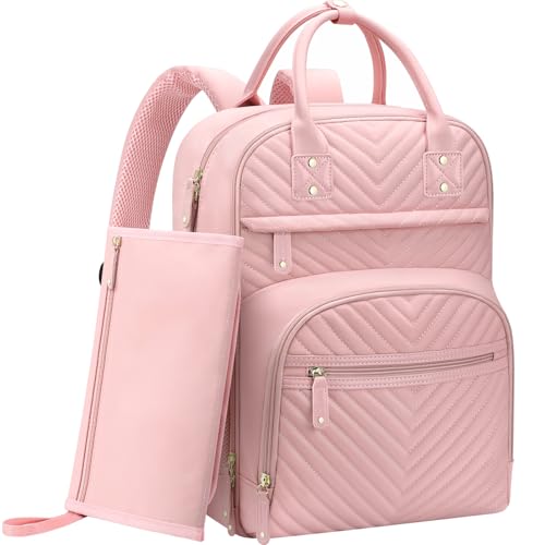 Tenot Diaper Bag Backpack for Women with Changing Pad Baby Pink - color: Baby Pink, style: With Extra Layer & Changing Pad