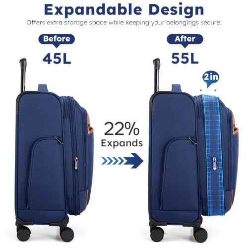 Softside Expandable Carry On Luggage, 20in Carry on Suitcase with Wheels - color: Blue