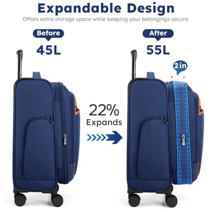 Softside Expandable Carry On Luggage, 20in Carry on Suitcase with Wheels - color: Blue