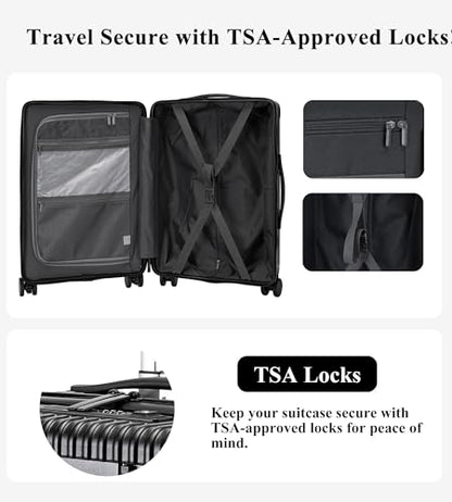 feilario Hardside Carry On Luggage, Zipper Closure, TSA Lock, USB Port - color: A-Jet Black (with zipper closure)