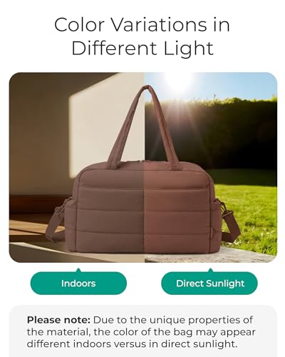 BAGSMART Gym Bag for Women, 2-PC Puffer Travel Duffle Bag Carry On Tote Bag - color: Coffee Brown