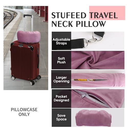 Stuffable Neck Pillow for Travel, Packable Neck Pillow (Pink) - color: Pink