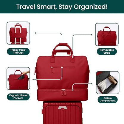 Nobl Travel Weekender Bag for Women & Men, Large Carry-On Duffel Cherry Red - color: Cherry Red