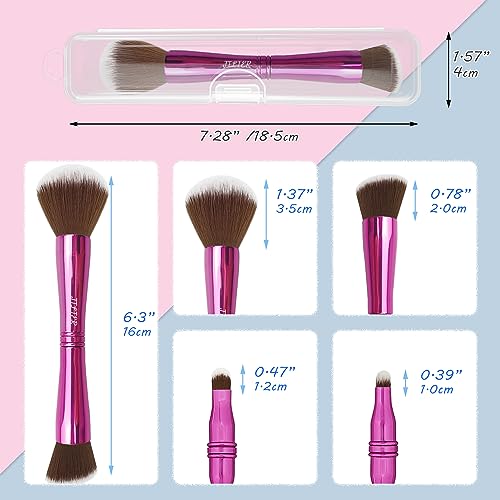 Jilier 4 in 1 Makeup Brush Set, Travel Makeup Brushes with Case, Foundation/Blush Brush, Eyeshadow Powder Brush, Concealer Brush, Double Ended Makeup Brush Ideal for Liquid, Cream, Powder, Concealer - style: purple-plastic case