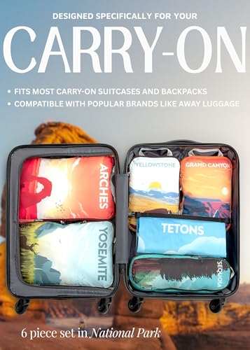TRIPPED Travel Gear Compression Packing Cubes for Carry-On Travel 6-Pack - color: National Park, size: 6 Piece