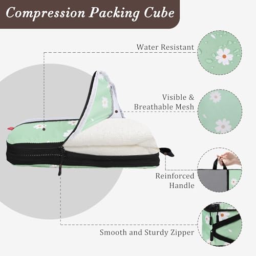 U+U 4 Set Compression Packing Cubes, Travel Organizers (Daisy) - color: Daisy, size: 4 Set
