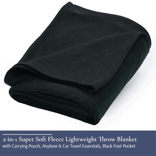Brookstone Travel Blanket Fleece Throw with Foot Pocket, Compact - color: Black Foot Pocket, size: One Size
