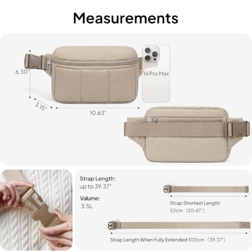 TOPEAST 3.5L Fanny Pack for Women Taupe Waist Pack with Water Bottle Holder - color: Taupe