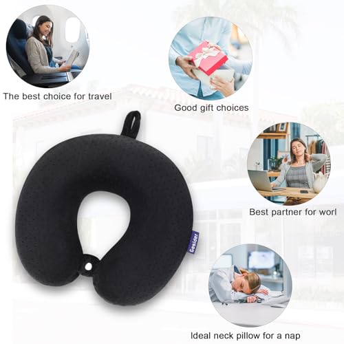 Travel Neck Pillow, Memory Foam Airplane Pillow, Black - color: Black