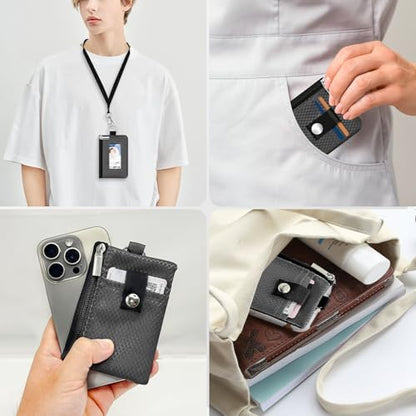 Minimalist RFID Blocking Small Wallet with ID Window,WaterResistant Zip Id Case Wallet with Lanyard Keychain for Cards,Cash,Travel,Women,Men (DarkGrey) - color: DarkGrey