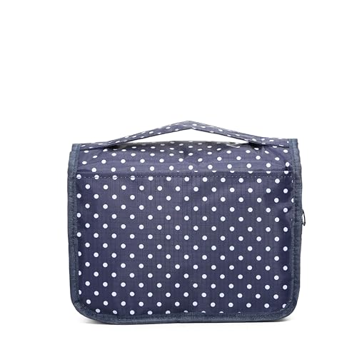 Sechunk Waterproof Travel Toiletry Bags Hanging Multi-function Cosmetic Bag Makeup Bag for Women - color: navyRound Dot