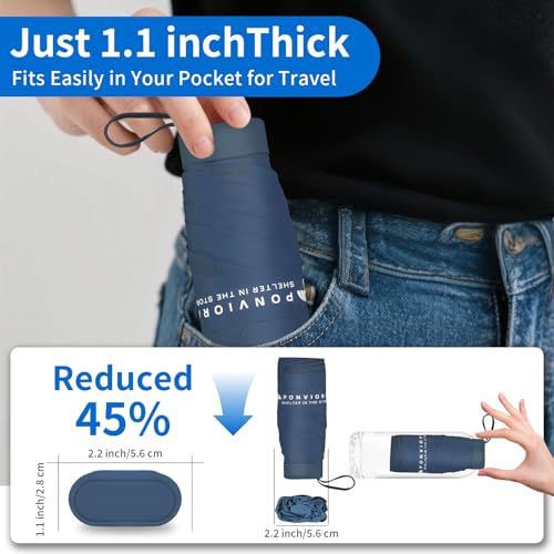 Compact Mini Windproof Travel Umbrella-UPF 50+ Sun & Rain Protection, Small Folding Design Fits in Pocket or Purse, Lightweight Portable with Case for Women, Men & Kids - color: Navy Blue