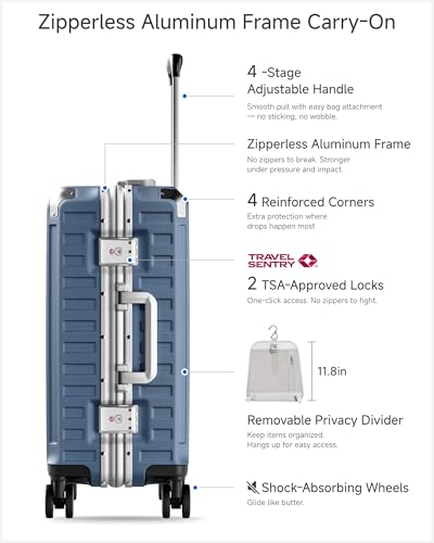 LUGGEX 20 Inch Zipperless Carry On Luggage, Ocean Blue - color: Ocean Blue, size: 20 Inch