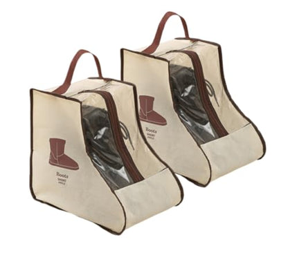 Rikyo 2 Set Beige Boot Bags with Clear Window, 11x11Inch,Portable - color: Beige-Short