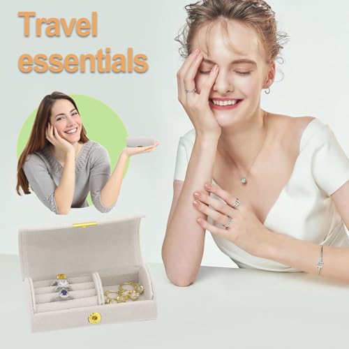 Small Jewelry Box, Mini Travel Jewelry Case Grey Velvet - color: Mini - Grey