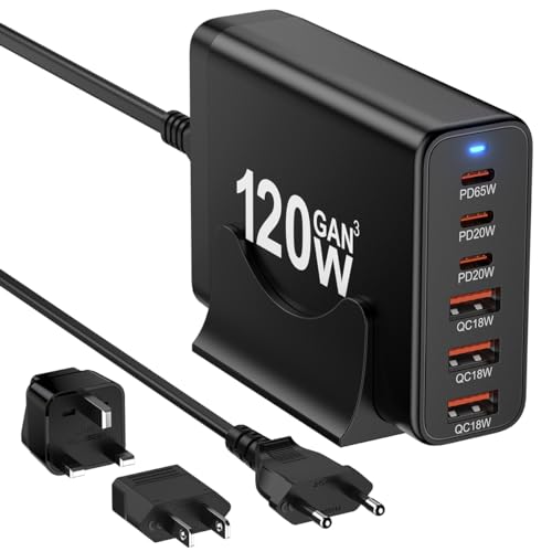 European USB C Charger Station Fast Charging Hub Europe Travel Power Plug | Multiple 6 Multi Port,120W GaN PD QC Block,EU UK US Adapter for Apple iPhone Samsung Pixel,65W Laptop MacBook Pro Air Surface