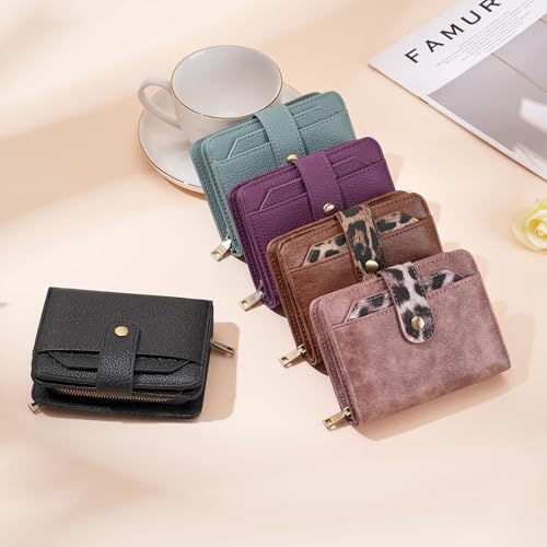 GAEKEAO Small Leather Credit Card Holder Wallets for Women RFID Blocking Bifold Wallet Zipper Pocket with Removable ID Window - color: Y-Purple-Small