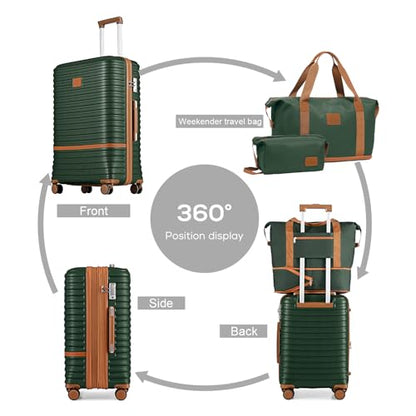 Joyway Carry On Luggage 20 Inch Expandable Suitcase with Spinner Wheel, 4 Piece Hard Shell Luggage Set with TSA Lock(Green brown) - color: Green brown-New, size: 4 Piece Set (13/20 Inch)