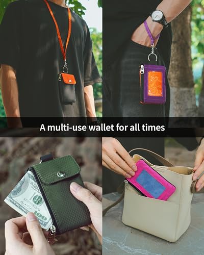 Artpaxy Minimalist Wallet For Mens Womens, Keychain RFID Blocking Zipper Small Wallet with ID Window 2 Lanyards,Water Resistant Travel Cash Card Coin Case Boys Girls - color: Army Green