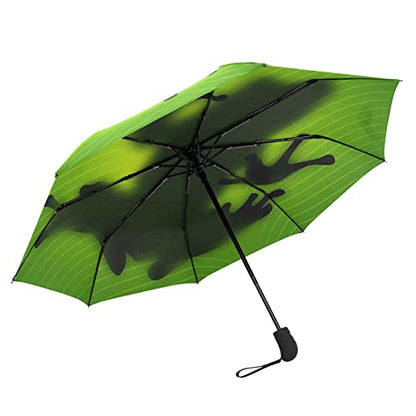 Automatic Auto Open Close Compact Printed Travel Umbrella for Rain Water-Resistant Mini Small Size Lightweight Folding Umbrella - color: Green Frog