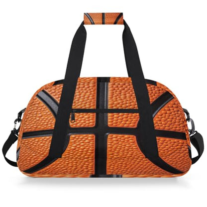 Kids Duffle Bag for Boys Basketball Leather Texture Pattern Sport Gym Bag Small Travel Bag Foldable Lightweight Carry on Weekender Overnight Bags with Shoulder Strap - color: Basketball Leather texture