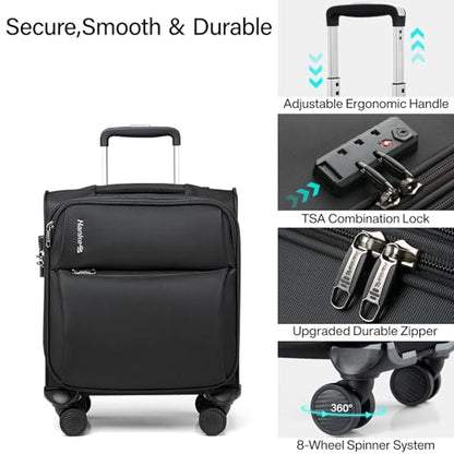 Hanke Underseat Carry On Luggage with Wheels, Small Suitcase, Rolling Bag - color: Black, size: 16 Inch Underseat