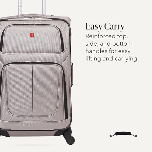 SwissGear Sion Softside Expandable Luggage – Medium Checked Suitcase with 360 Degree Wheels & Retractable Handle – 25 Inch, Perfect for 1-7 Night Trips – Pewter - color: Pewter, size: Checked-Medium 25-Inch