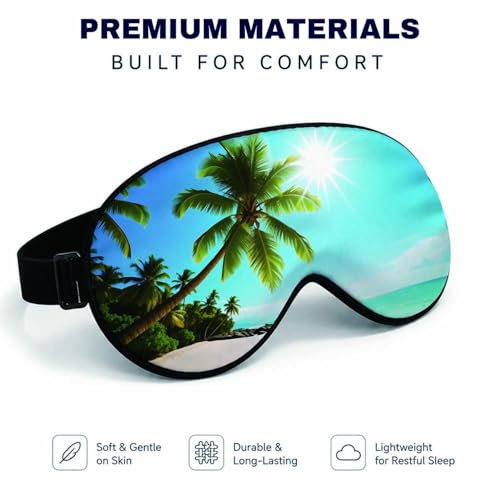 Silk Sleeping Eye Mask for Men Women Beach Summer Tropical Soft Adjustable Night Sleep Mask for Travel, Home, Office - color: Beach