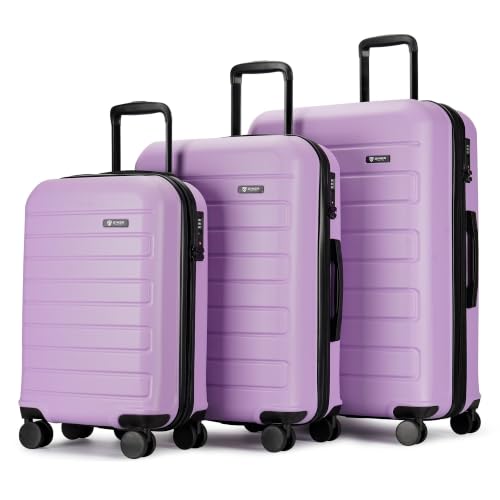 GinzaTravel 3-Piece Purple ABS Hardside Luggage Set 20"/24"/28" Suitcases