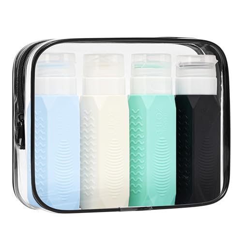 Travel Bottles for Toiletries,TSA Approved Travel Bottles, 3oz Leak Proof Silicone Squeeze Containers, Refillable Travel Size Set with Clear Bag,Travel Accessories,4 Pack - color: 01-3oz-4pcs