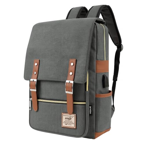 Casual Vintage Laptop Backpack with USB Charging Port Fashion Rucksack - color: Grey
