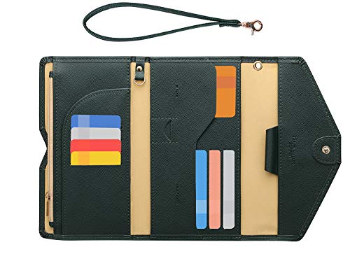 ZOPPEN Passport Holder Women Travel Wallet (Ver.5) for Women Rfid Blocking Passport Cover Case Document Organizer Wrist Strap - color: #12 dark olives Ver.5
