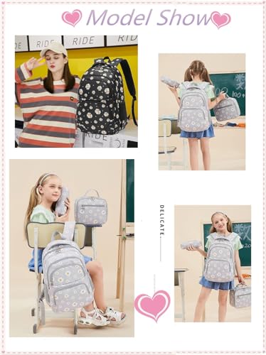 3Pcs Flower Daisy Backpack for Girls with Lunch Box Kids School Bag - color: 3pcs-pink