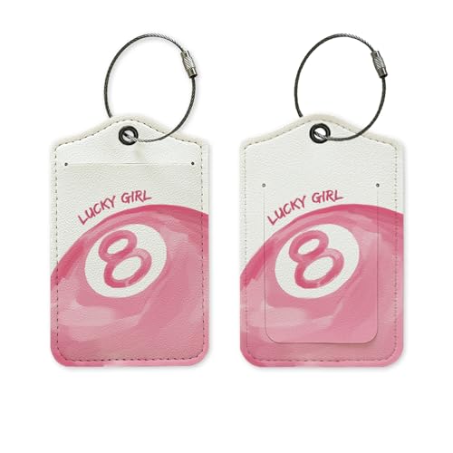 Pink Preppy 8 Ball Luggage Tag, Trendy Retro Coquette Lucky 8 Ball
