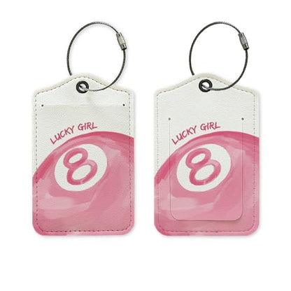 Pink Preppy 8 Ball Luggage Tag, Trendy Retro Coquette Lucky 8 Ball