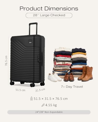 Coolife Luggage, Lightweight PC Hardside Suitcase, Checked-Large 28-Inch - color: Black, size: Checked-Large 28-Inch