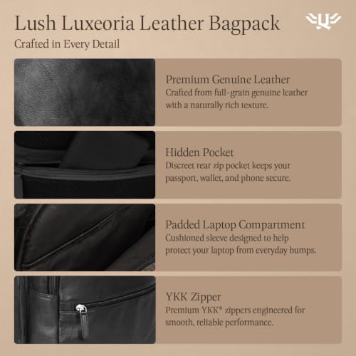 Genuine Leather Backpack for Men and Women, Minimalistic Backpack, Handmade Retro Style 15.6" Laptop Bag, Daypack with Utility Pockets & Trolley Sleeve - Black - color: Black