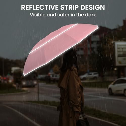 G4Free 54/62 Inch Large Inverted Golf Umbrella Windproof Reflective Stripe - color: Pink, size: 54 inch