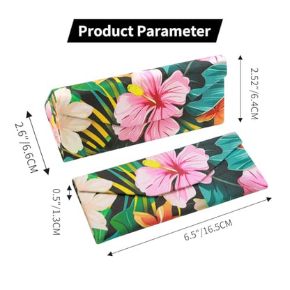 Foldable Glasses Case, Magnetic PU Leahter Sunglasses Case, Cute Hard Shell Folding Eyeglass Cases for Women Kids - color: Black Flower