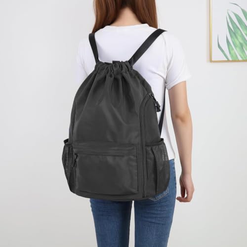 Valleycomfy Waterproof Drawstring Gym Backpack Bag for Men & Women Grey - color: A-grey