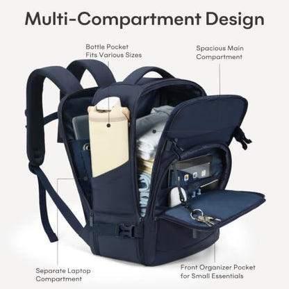 mibasies 40L Travel Backpack for Women & Men: Flight Approved Carry On Backpack, TSA Personal Item Bag with Water Bottle Pocket, Weekender Essentials Backpacks fits 17" Laptop - Navy - color: Navy, size: X-Large