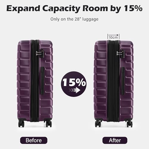 Coolife Lightweight Luggage with TSA Lock,3 Piece Set Purple - color: Purple, size: 3 Piece Set (20in/24in/28in)