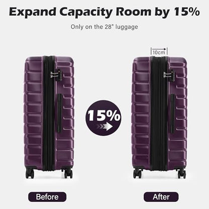 Coolife Lightweight Luggage with TSA Lock,3 Piece Set Purple - color: Purple, size: 3 Piece Set (20in/24in/28in)