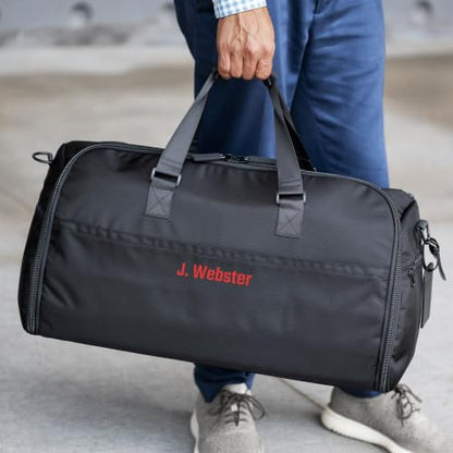 Suit Saver Convertible Hanging Garment Duffle Bag, Custom Embroidery, Blue, Black and Grey, Ballistic Nylon, with Adjustable Shoulder Strap and Separate Shoe Compartment (Black) - color: Black