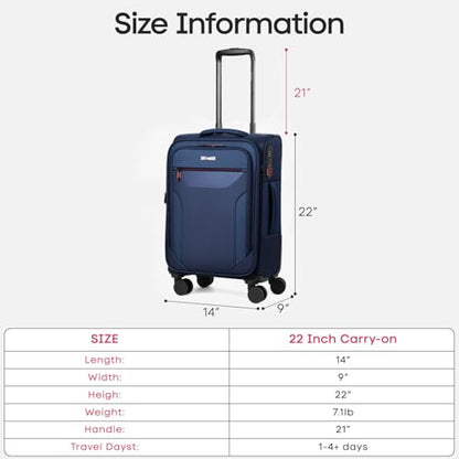 22'' Upright Spinner Softshell Suitcase w/Spinner Wheels - color: Navy, size: Carry-On 22 inch
