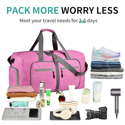 Dimayar 40L Foldable Duffle Bag for Travel, Lightweight Weekender Bags - color: Rouge Pink, size: 40L