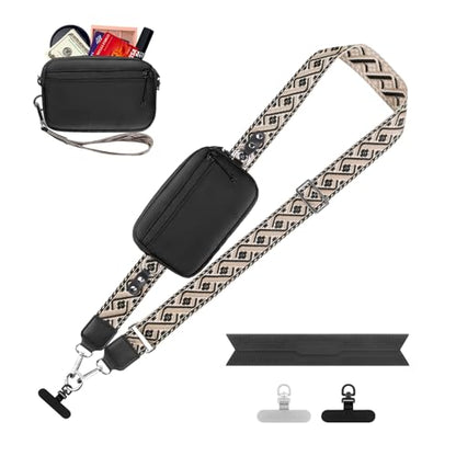 YFWE Clip and Go Strap for Phone with Wallet Crossbody, Adjustable Phone Lanyard with Detachable RFID Wristlet Wallet, Pattern Strap, Black (M) - color: Black-pattern Strap, size: Medium