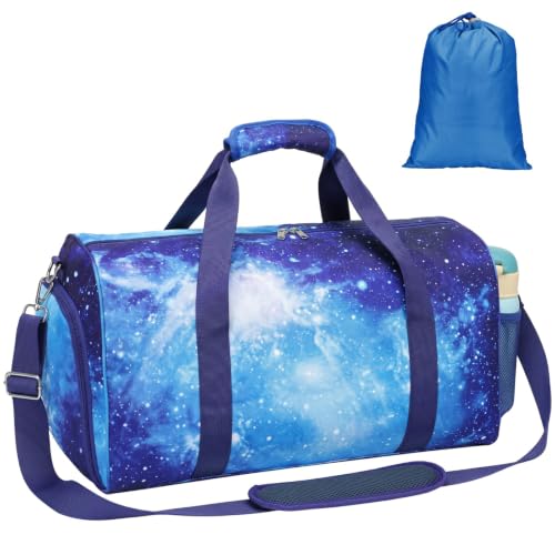 Bagseri Boys Duffle Bag for Travel - Kids Gym Bag with Shoe Compartment - color: B5-Purple Starry Sky, size: Medium - 17.3 x 9 x 9.7 in
